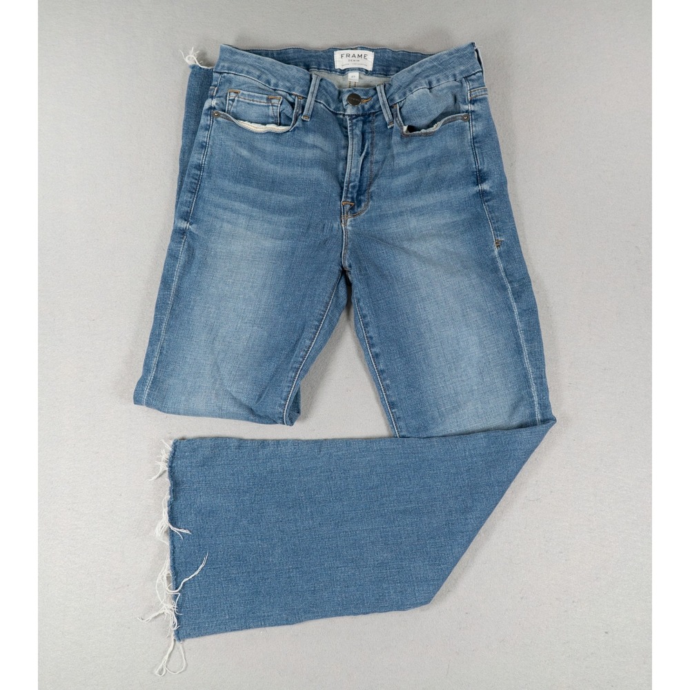 Frame Womens Le Crop Mini Boot Jeans Columbus Wash Raw Hem Blue Size 27